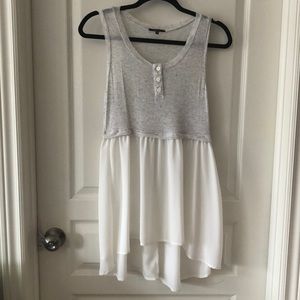 Grey & White Flowy Empire Waist High-Low Tank Top